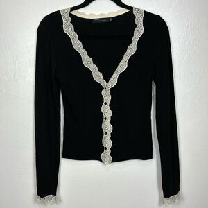 Twin Set by Simona Barbieri Viscose Blend Trim Cardigan In Black Size S